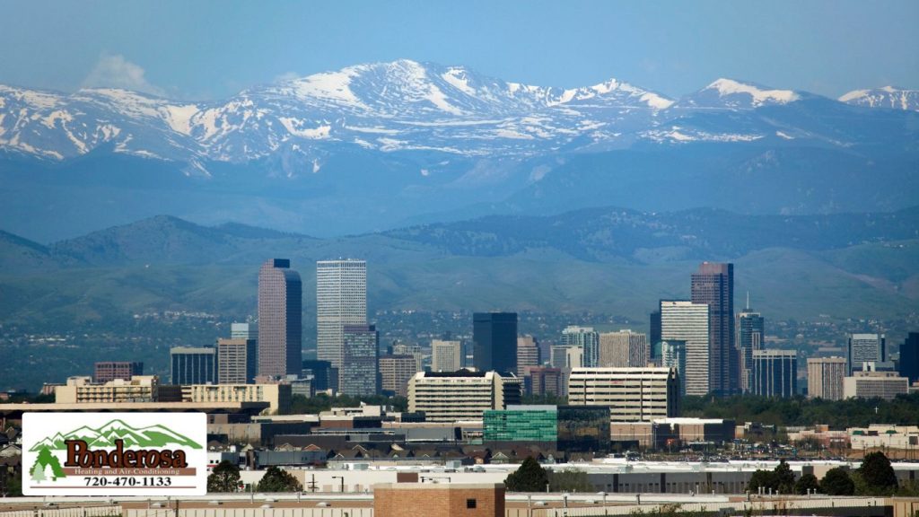 Downtown Denver skyline and Rocky Mountains