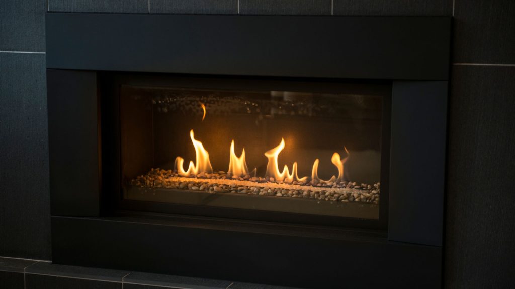 a fireplace with flames burning in it
