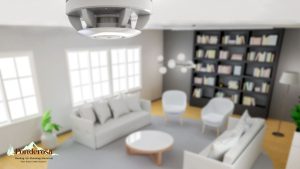 A smoke detector blinking in the living room