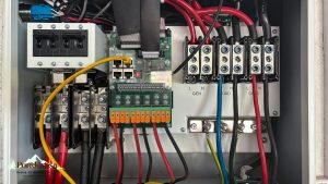 an electrical panel with multiple wires connected to it