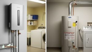 picture comparison of a traditional and tankless hot water heaters